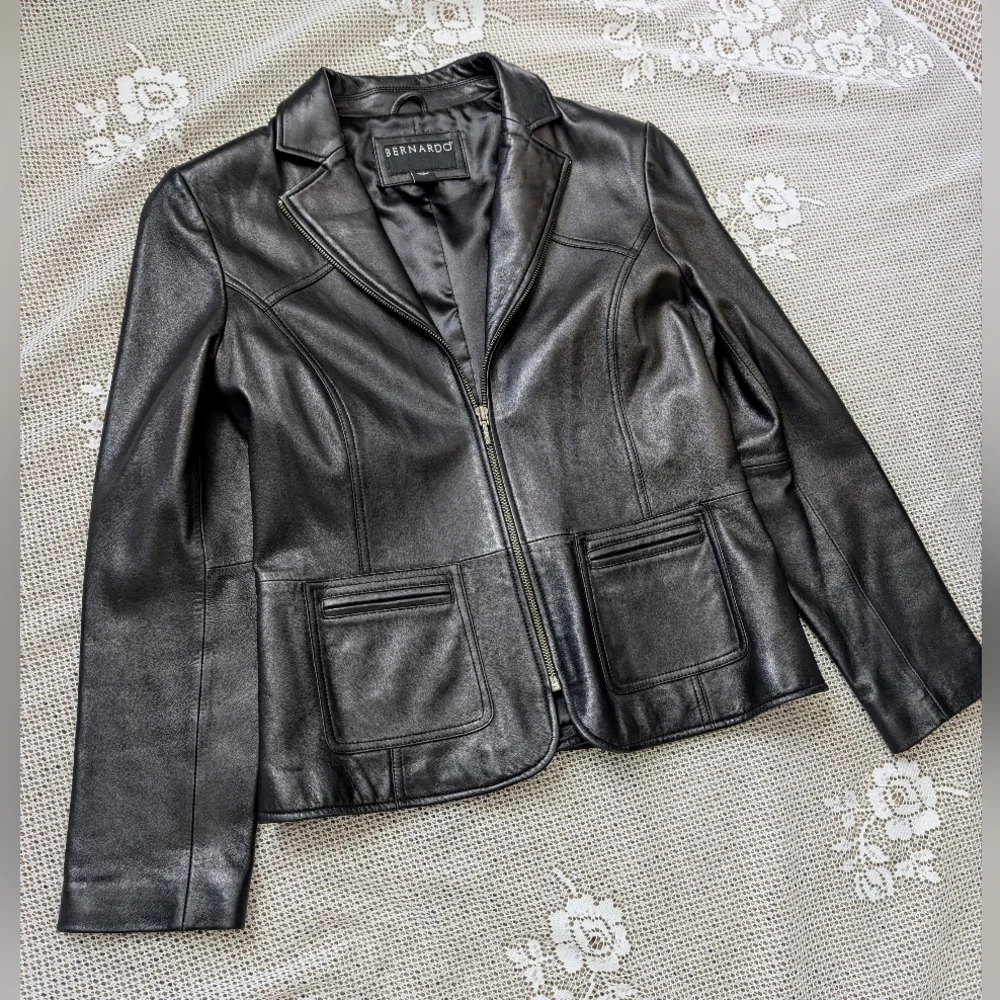 Bernardo Moto Leather Jacket Black Fitted Modern - Picture 1 of 7